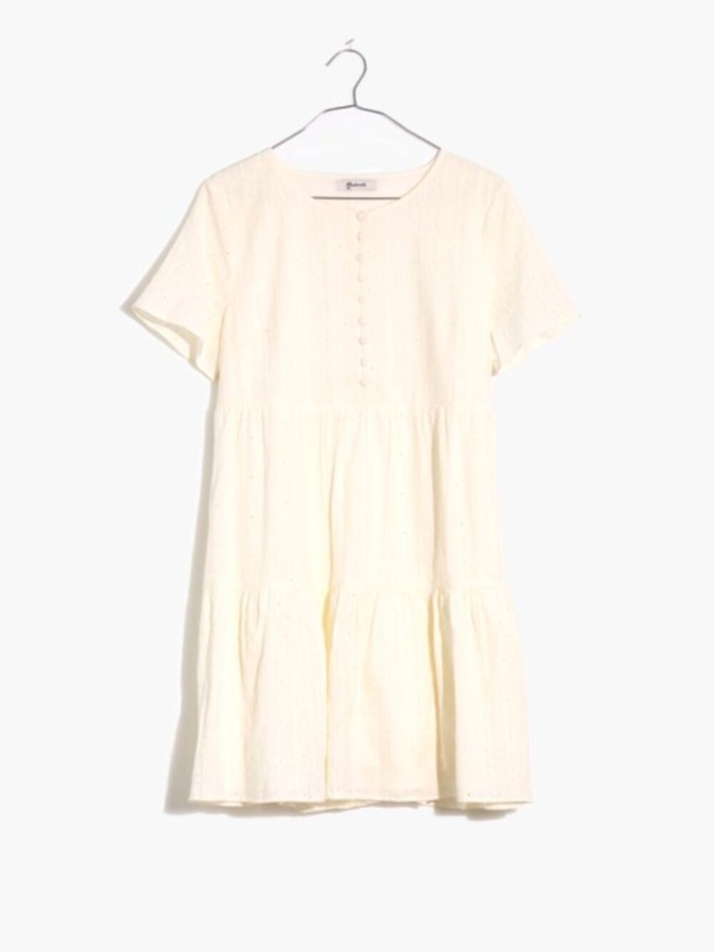 NWT Madewell Ivory Embroidered Eyelet Tiered Mini Dress Size M
